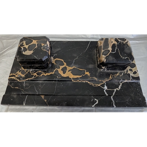 873 - 2 Marble Inkwells And Glass Desk Tidy