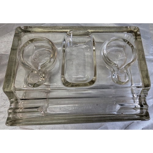 873 - 2 Marble Inkwells And Glass Desk Tidy