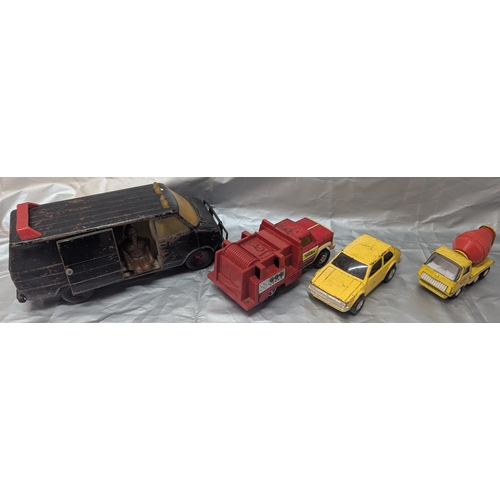 1057 - Tonka and other Toys. A Tonka Fire Truck, Car and Cement Mixer. A ERTL A Team Van with Mr T Figure