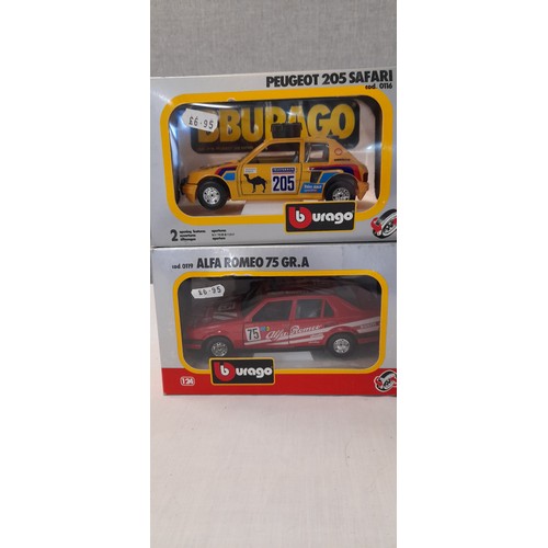 1263 - 6 x Burago Die Cast Metal Cars 1/24: Peugeot 205 Safari 0116 ( x2), Porsche 911s 0102, Fiat Tipo 012... 