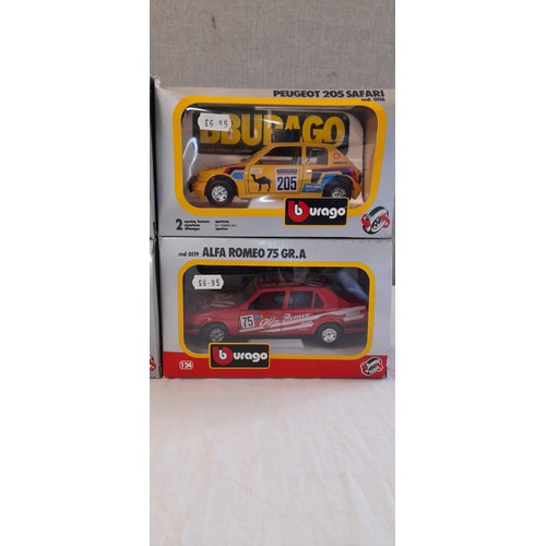 1263 - 6 x Burago Die Cast Metal Cars 1/24: Peugeot 205 Safari 0116 ( x2), Porsche 911s 0102, Fiat Tipo 012... 