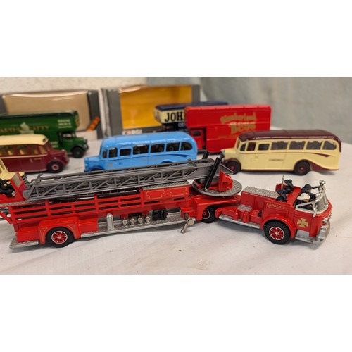 1363 - A Collection of 7 x 1:76 Corgi Classic Coaches  and a Fire Engine.