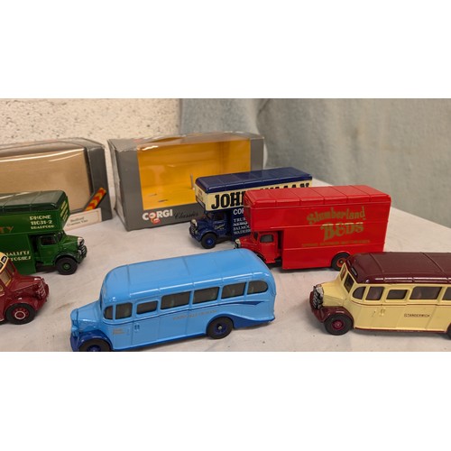 1363 - A Collection of 7 x 1:76 Corgi Classic Coaches  and a Fire Engine.