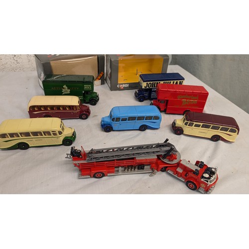 1363 - A Collection of 7 x 1:76 Corgi Classic Coaches  and a Fire Engine.