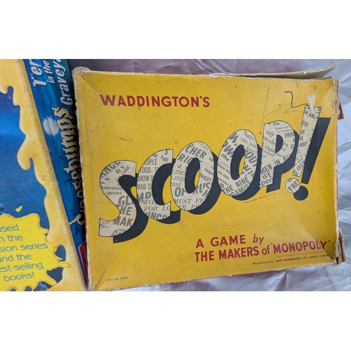 1756 - Vintage Board Games - Scoop, 2 Variations Of Risk, And Goosebumps