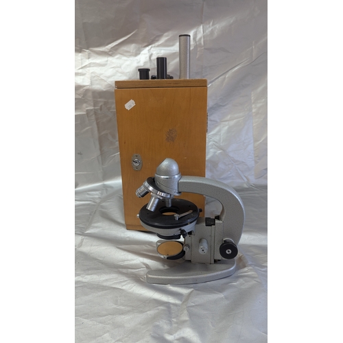 1814 - DMO Microscope In Wooden Case With Accessories