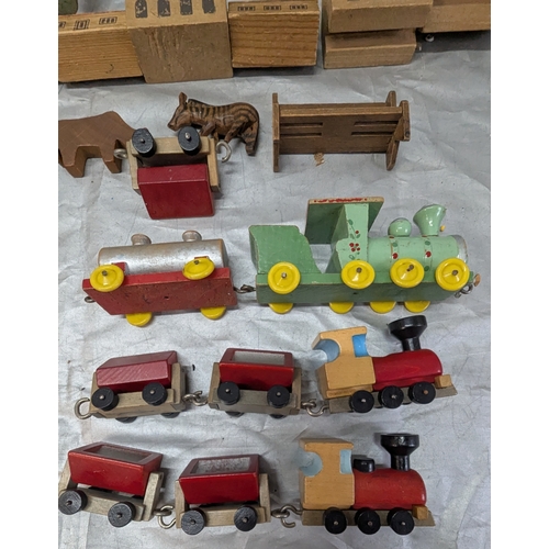 1857 - Selection Of Wooden Toys Including Trains, Building Blocks, Houses And Scenery