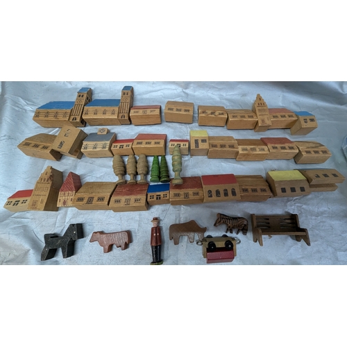 1857 - Selection Of Wooden Toys Including Trains, Building Blocks, Houses And Scenery