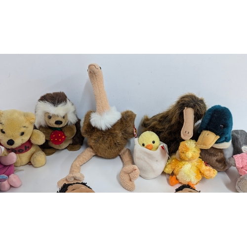 1864 - 12 x Collectable Soft Toys, Including Disney Pooh, Eyeore and Piglet, Beanie Babies etc