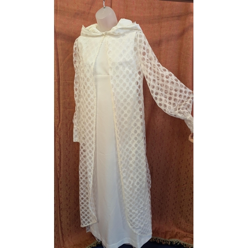 2107 - 1960's Wedding Dress with Delicate Hood Lace over Tunic Size approx. 12 - 14