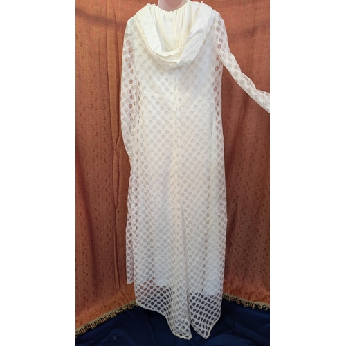 2107 - 1960's Wedding Dress with Delicate Hood Lace over Tunic Size approx. 12 - 14