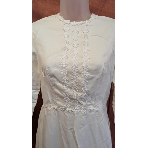 2140 - 1960's Silk Wedding Dress with Broidery Anglais Trim,  High Neck, Ruffled Tiered Bottom and Small Tr... 