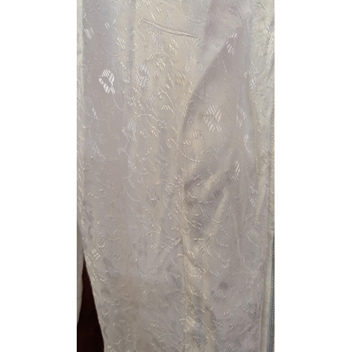 2141 - 1940's - 1950's Silk Effect Wedding Dress, Delicate Patterning, High Neck, Tapered Waist. Light Fish... 