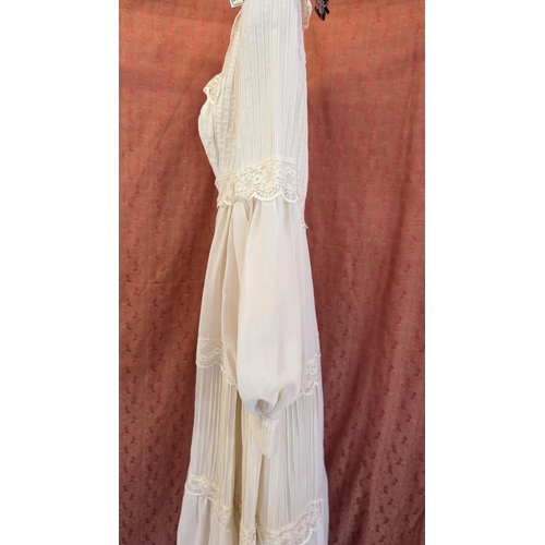 2152 - 1960's Chiffon and Lace 3 Tiered Wedding Dress , 3/4 Length with Square Neckline and Puffed Sleeves.... 