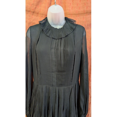 2207 - Vintage 1930's Black Chiffon 2 Tiered Dress with Choir Boy Collar.  Approx. Size 10 - 12