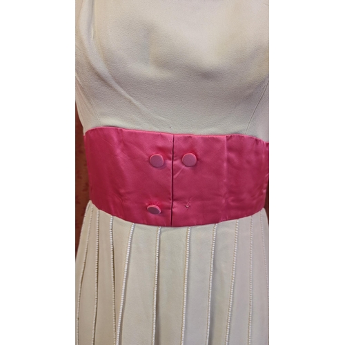 2259 - 1930's Vintage Beaded and Pleated Dress with Rose Silk Banding - 1 Button Missing and Some Losses to... 