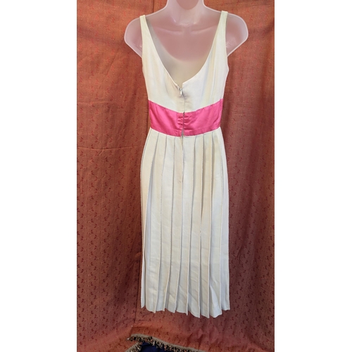 2259 - 1930's Vintage Beaded and Pleated Dress with Rose Silk Banding - 1 Button Missing and Some Losses to... 