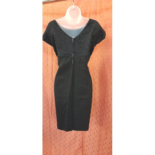 2327 - 1960's Little Black Dress with Lace Top and Under the Bust Bow Detailing.  Approx. Size 14