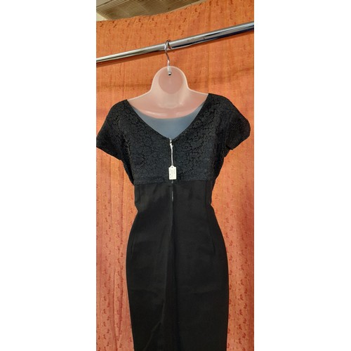 2327 - 1960's Little Black Dress with Lace Top and Under the Bust Bow Detailing.  Approx. Size 14