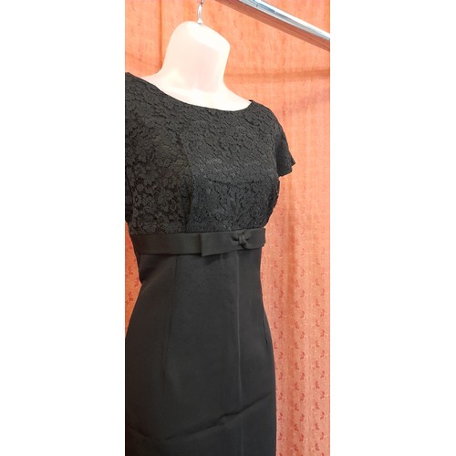 2327 - 1960's Little Black Dress with Lace Top and Under the Bust Bow Detailing.  Approx. Size 14