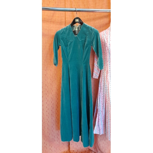 2338 - 3 x Vintage Dresses - 1950's Dress, 1930's Green Velvet and 1950's Housecoat Approx. Size 12