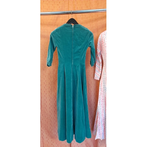 2338 - 3 x Vintage Dresses - 1950's Dress, 1930's Green Velvet and 1950's Housecoat Approx. Size 12