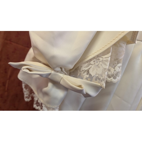 2122 - 1980's Vintage Satin Effect Wedding Dress with Bows and Ruffled Design,  Drop Ruffles Effect on Skir... 