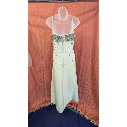 2255 - Christian Dior - London 1960's Long Vintage Mint Green Gown, Heavy Material Embellished with Marquis... 