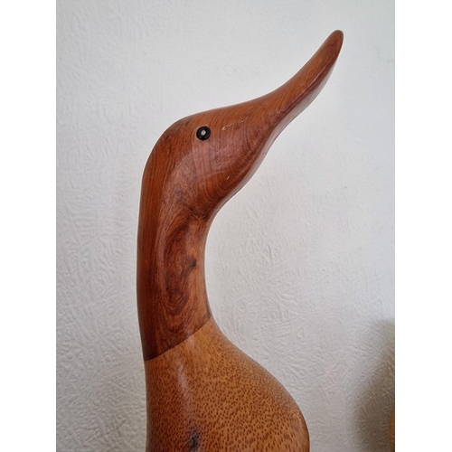 75 - Family of 3 x Hand Carved Bamboo & Teak Wood Duck Sculptures / Figures, (Tallest Approx. H: 43.5cm),... 