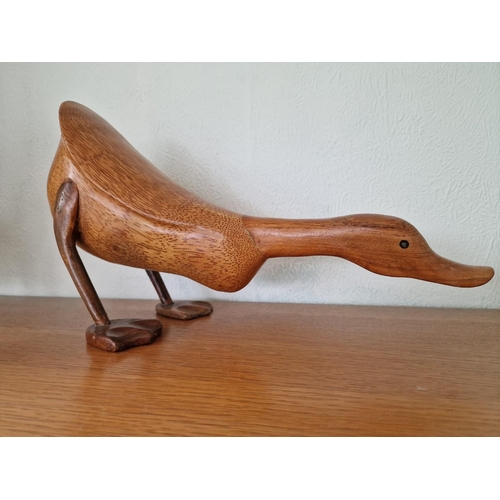 75 - Family of 3 x Hand Carved Bamboo & Teak Wood Duck Sculptures / Figures, (Tallest Approx. H: 43.5cm),... 