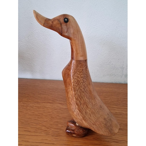 75 - Family of 3 x Hand Carved Bamboo & Teak Wood Duck Sculptures / Figures, (Tallest Approx. H: 43.5cm),... 