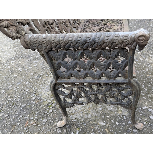 4 - A Wrought Iron Garden Bench With Rams Head Arms - 90 x 103 x 42cm