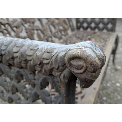 4 - A Wrought Iron Garden Bench With Rams Head Arms - 90 x 103 x 42cm