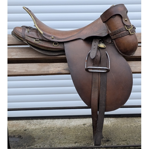 32 - A Mounted Light Horse Leather And Brass Saddle (WW1?)