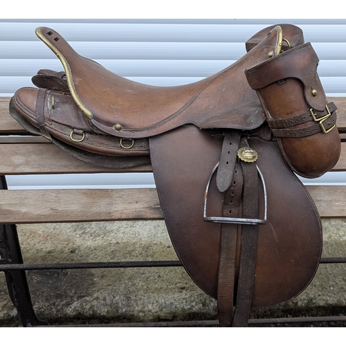 32 - A Mounted Light Horse Leather And Brass Saddle (WW1?)