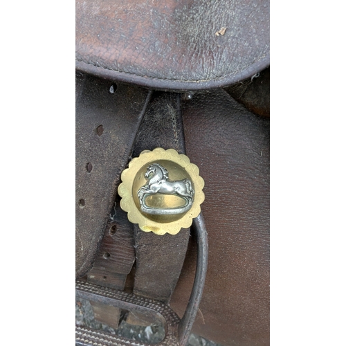 32 - A Mounted Light Horse Leather And Brass Saddle (WW1?)