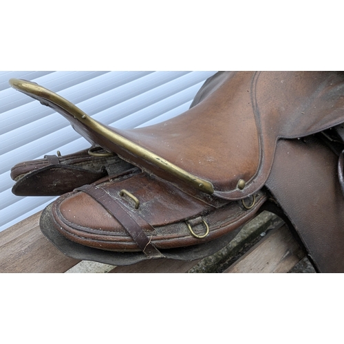 32 - A Mounted Light Horse Leather And Brass Saddle (WW1?)