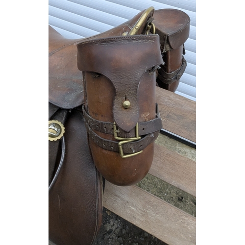 32 - A Mounted Light Horse Leather And Brass Saddle (WW1?)