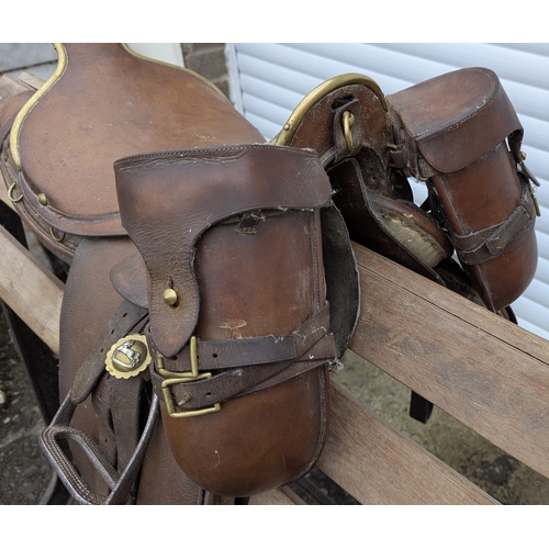 32 - A Mounted Light Horse Leather And Brass Saddle (WW1?)