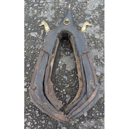 33 - An Antique Brass Wood And Leather Horse Halter