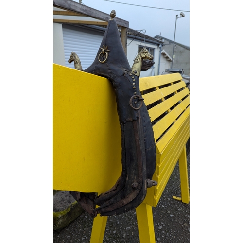 33 - An Antique Brass Wood And Leather Horse Halter