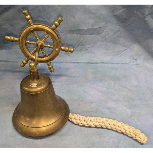 82 - A Brass Ships Wheel Bell - 20cm Diameter