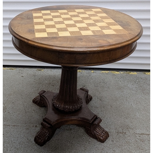 89 - A Circular Chess Table On Carved Claw Feet - 74 x 78cm