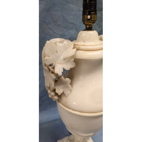 85 - A Carved Alabaster Urn Table Lamp - 56cm