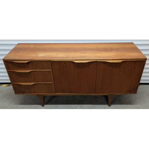 504 - Mid Century Teak Side Board With 3 Drawers And Drinks Cupboard - Slight Damage As Pictured - 76 x 15... 
