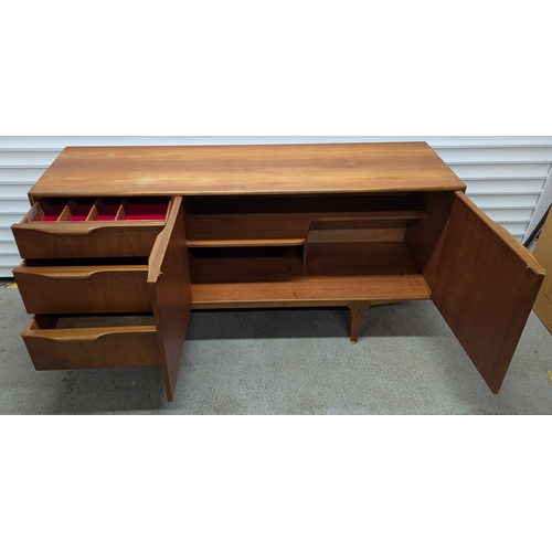 504 - Mid Century Teak Side Board With 3 Drawers And Drinks Cupboard - Slight Damage As Pictured - 76 x 15... 