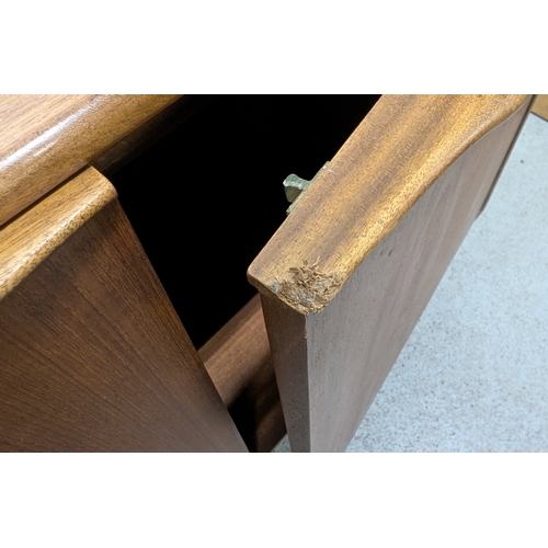 504 - Mid Century Teak Side Board With 3 Drawers And Drinks Cupboard - Slight Damage As Pictured - 76 x 15... 