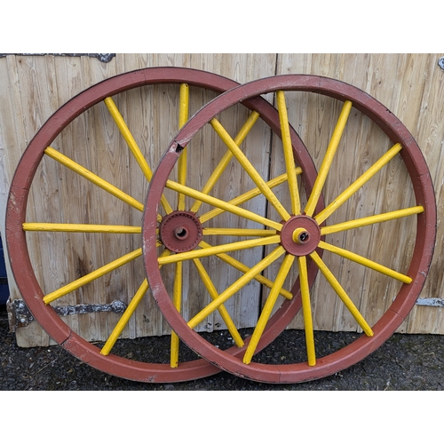 3B - A Pair Of Cast Iron Bound Cart Wheels - 123cm Diameter