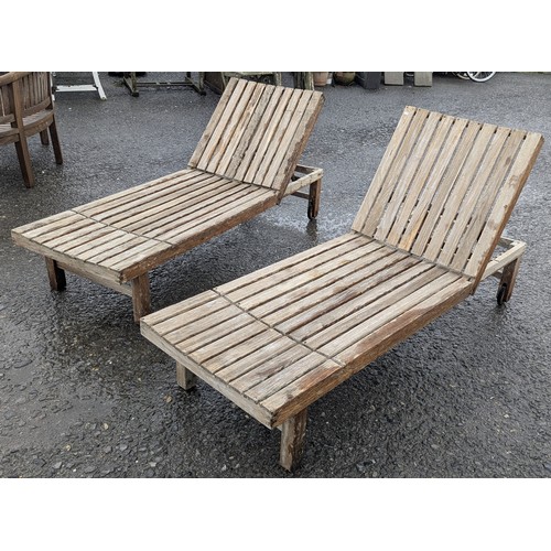 5E - A Pair Of Large Wooden Sun Loungers