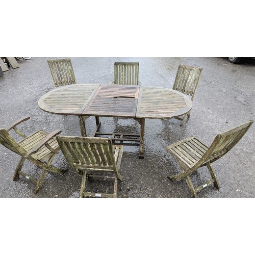 8B - An Indian Ocean Garden Table With 6 Chairs - One Seat Slat Broken As Pictured